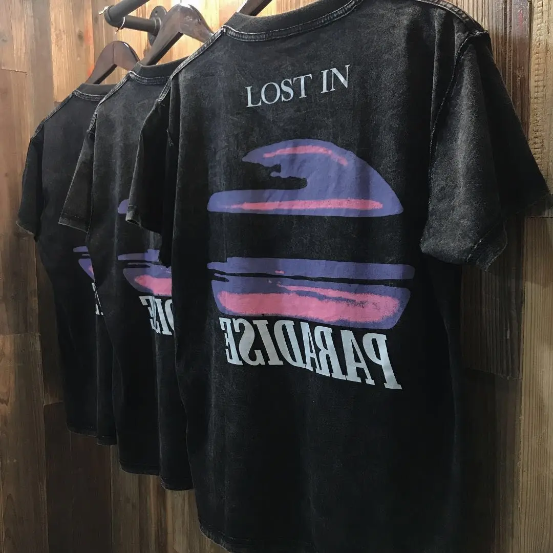 

European popular logo high street short sleeve shirt sunset trend T-shirt men and women loose round collar