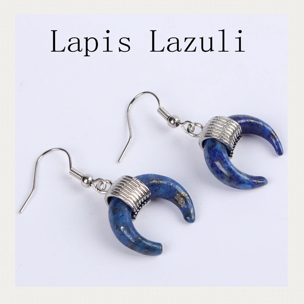 Серьги-капли в форме полумесяца с кристаллами из натурального камня модные