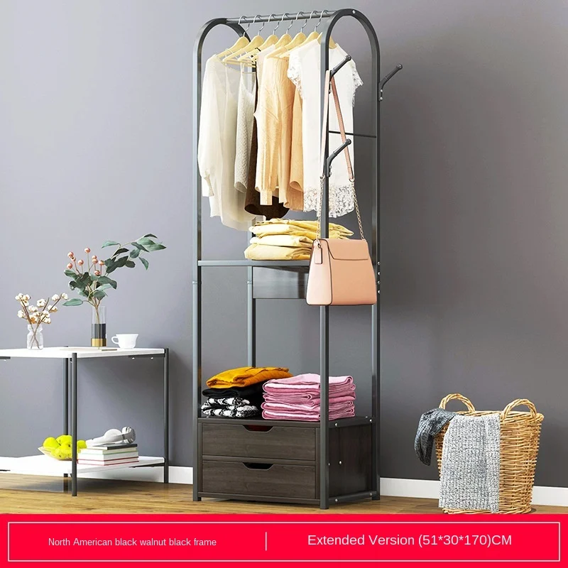 

Bedroom furniture standing coat rack 2 drawers clothes storage floor hanger golden frame marble texture MDF drawer wardrobe