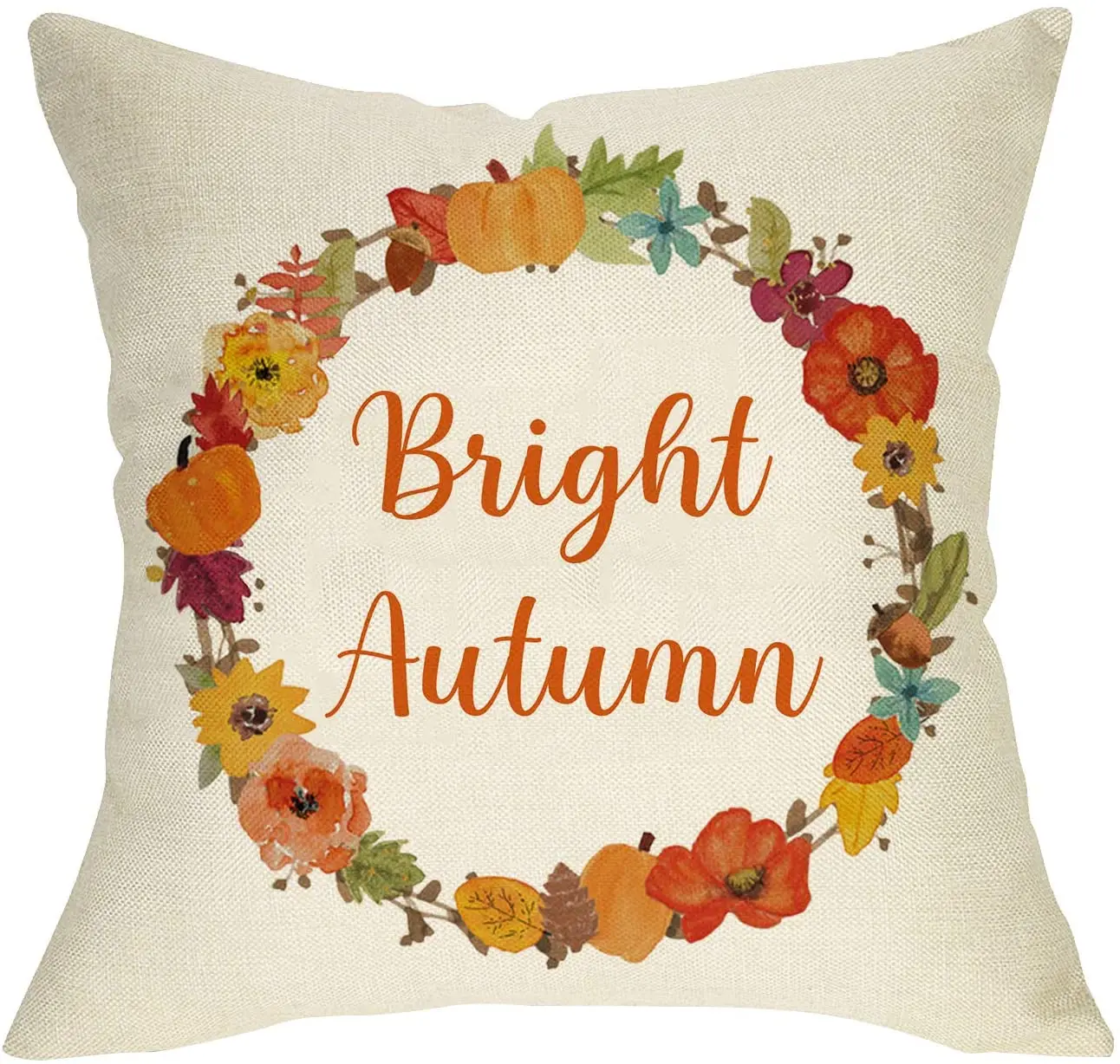 

Softxpp Bright Autumn Flower Wreath Throw Pillow Cover, Welcome Fall Seasonal Decorative Pillow Case Decor, Thanksgiving Holiday