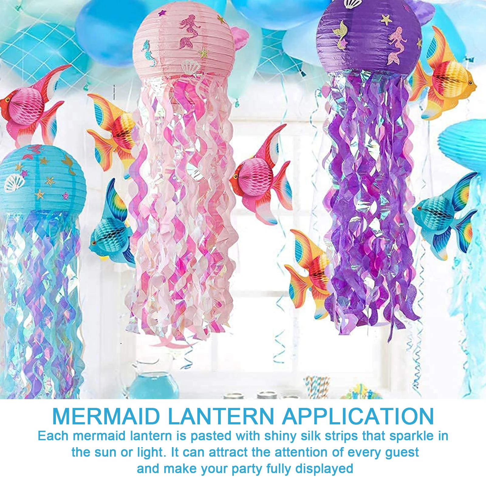 

Mermaid Jellyfish Paper Lantern Kit With LED Lights 3 Sets Color Mermaid Wish Lanterns With Bright Stripes And Mermaid Stickers