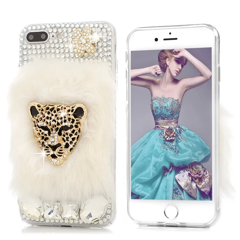 

Luxury Rhinestone diamond Real rabbit fur hard cover case For Xiaomi Redmi5 6 4X 4A 5A 6A Note4 5 6 7 Pro Note bling Case Funda
