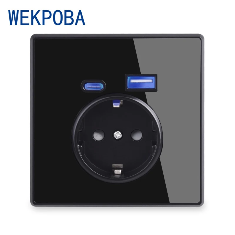 Розетка WEKPOBA с интерфейсом Type-C полностью зеркальная прозрачная панель черная