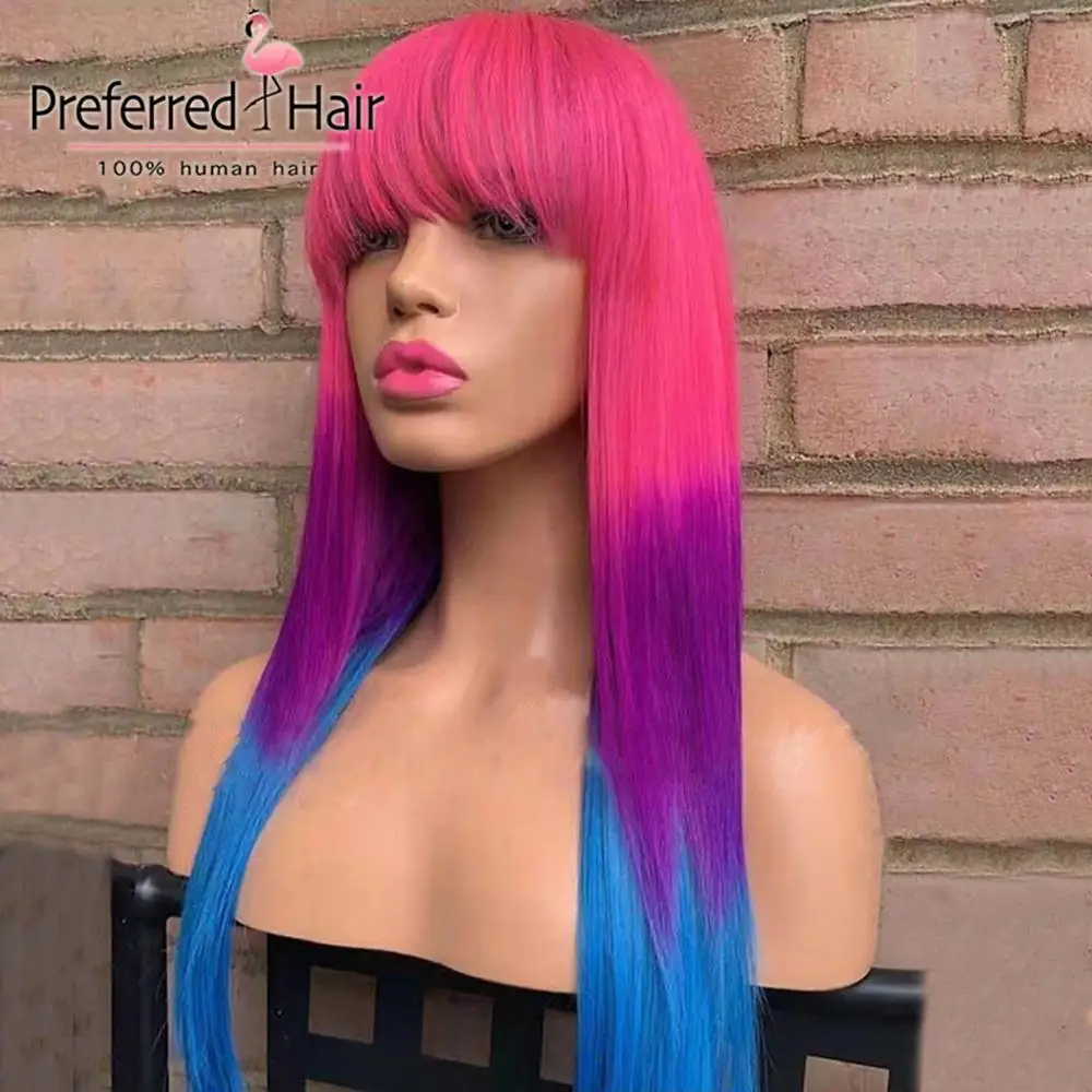 3 Tone Color Предпочтительный Remy бразильский прямой парик фронта шнурка с челкой фиолетового до розового Омбре человеческих волос парик Glueless парики для черных женщин - Цвет: 3 Tone Color