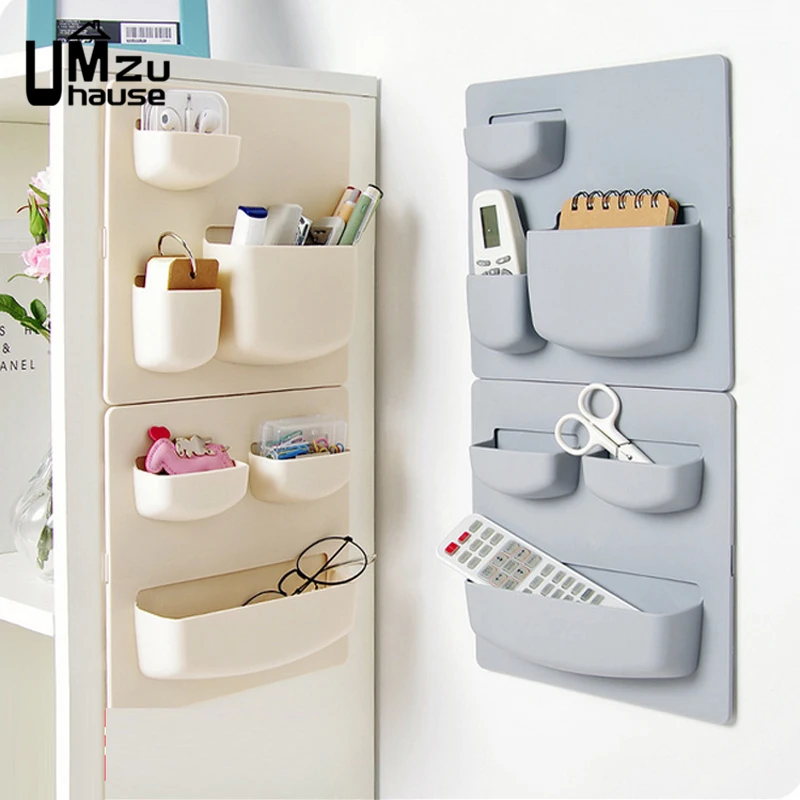 3 Pockets Hanging Boxes Sundry Storage Racks Door Wall Mounted Self Adhesive Bracket Cabinet Organizers Home Office Organization