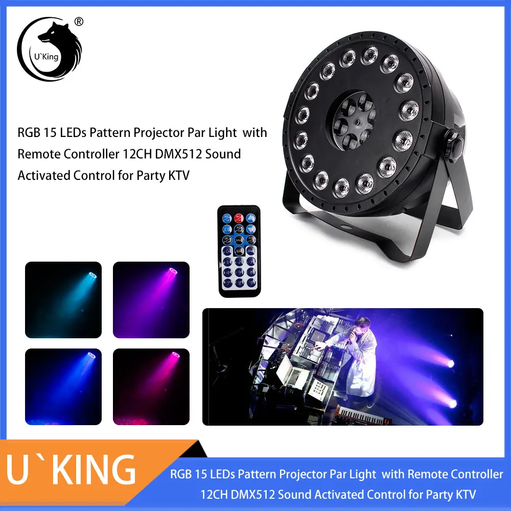 

U'King 30 Вт 15 светодиодов Par Светильник с дистанционным управлением DMX512, звуковая активация, эффект освещения сцены для детской вечевечерние Н...