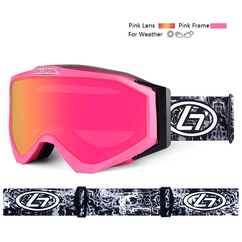 Pink Frame Лыжные очки для сноуборда очки маска двухслойная Анти-Туман UV400 Мужские и женские снегод Сноубординг зимние очки Gogle - Цвет: Pink Frame