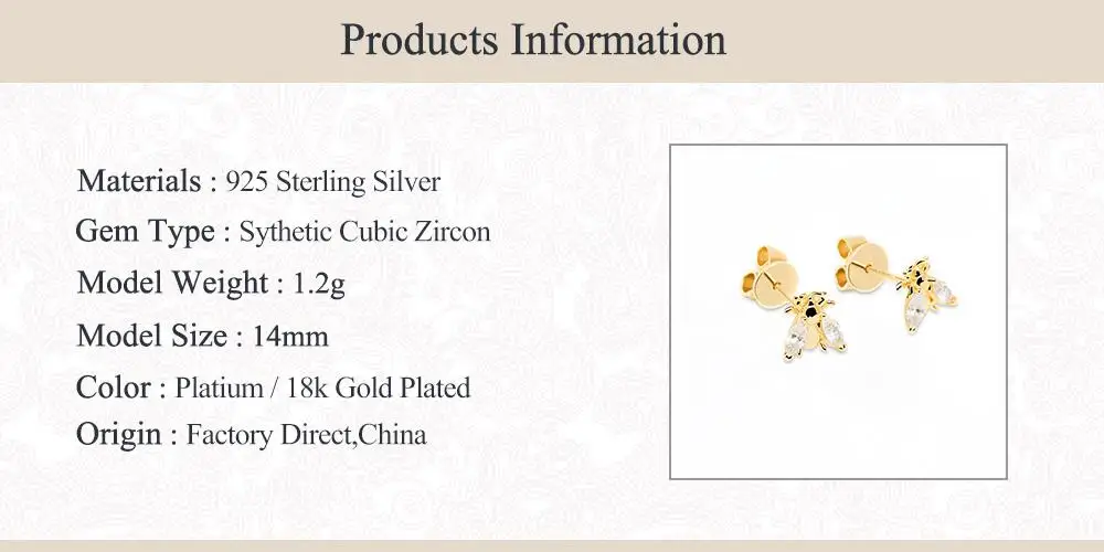 

Aide Stud Earring For Women 925 Sterling Silver Brincos Cute Zircon Bee Pendientes Fashion Boucle Oreille Femme Fine Jewelry