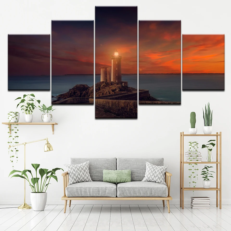 Картина на холсте морской светильник дом в ночное время пейзаж 5 шт. настенная