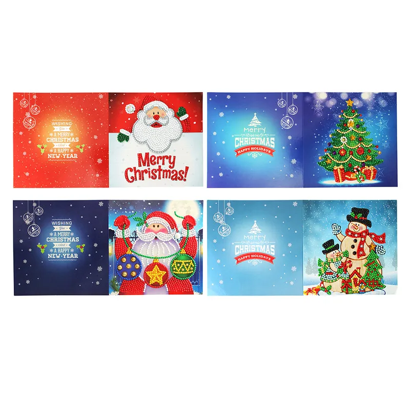 4 PCS 4/8 шт. 5D DIY алмазная живопись пригласительные билеты Рождественский подарок Санта Клаус поздравительные открытки Алмазная мозаика год - Цвет: 4 PCS