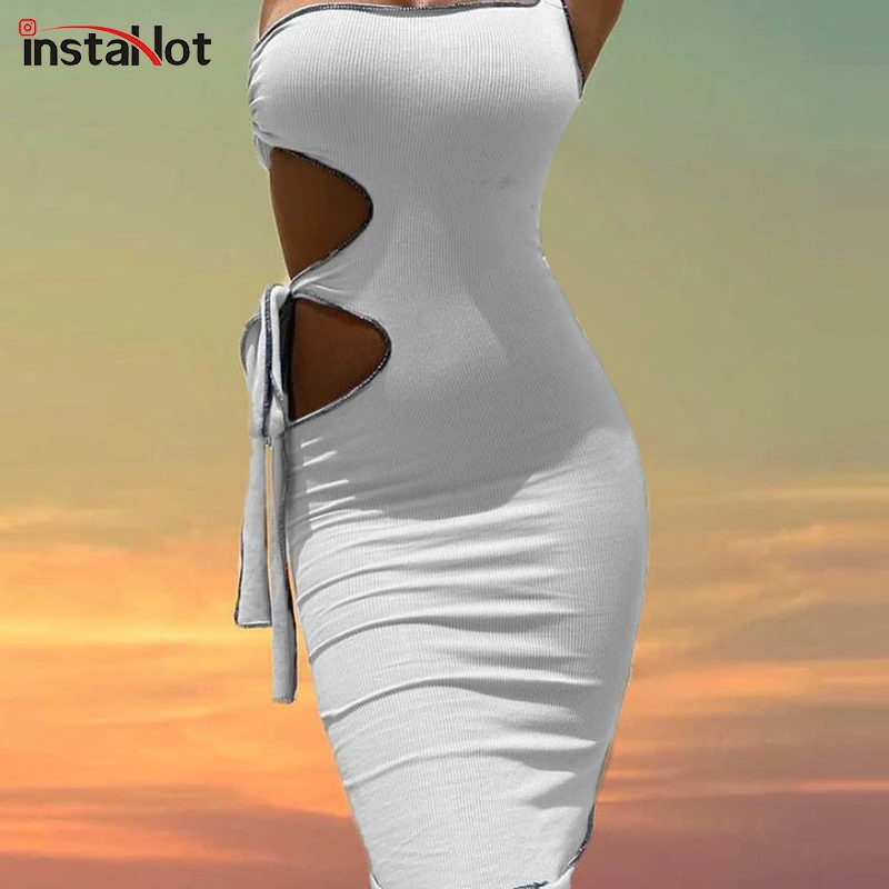 InstaHot женское открытое Бандажное Повседневное платье Клубные вечерние