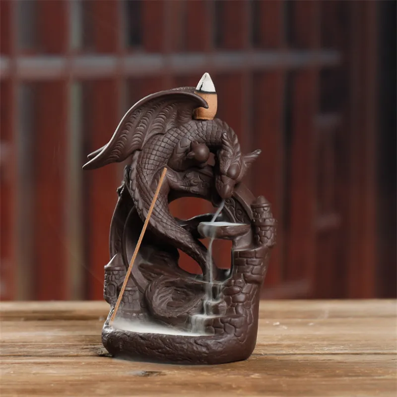 Керамическая курильница дракона с обратным потоком дыма водопад держатель для