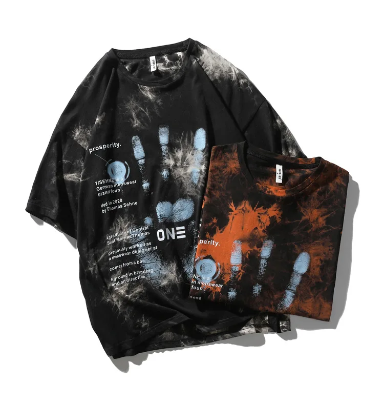 

Men's street fashion short-sleeved t-shirt men's loose tie-dye compassionate large size casual drop shoulder sleeve round neck t