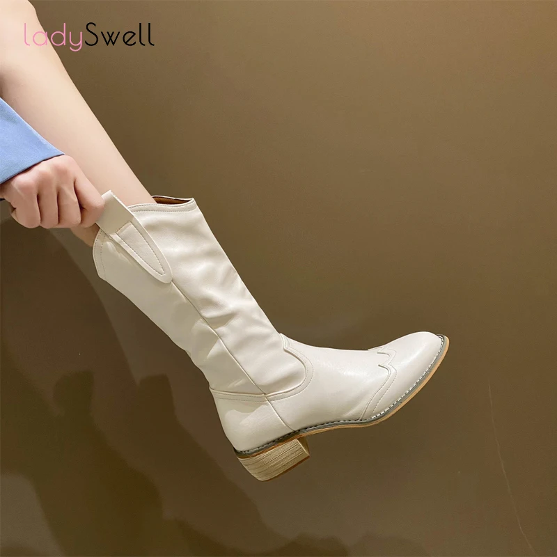 

Ботинки женские в западном стиле, из искусственной кожи, на низком каблуке