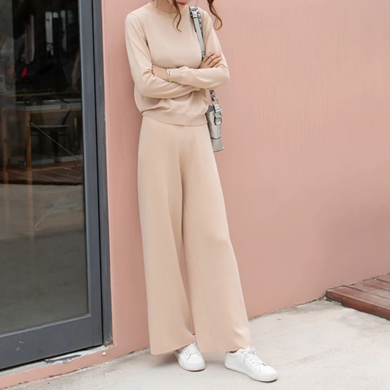 2019 Женский комплект из двух предметов свитер вязаный спортивный костюм