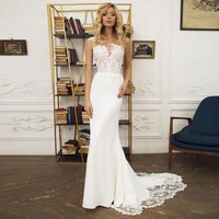 elegant wedding dress 2021 mermaid sweep train wedding dress 2021 hiqh quality appliques lace sleeveless bridal gown with button