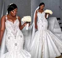 luxury african mermaid wedding dresses plus size 2023 robe de mariee beaded crystal lace wedding gowns custom made