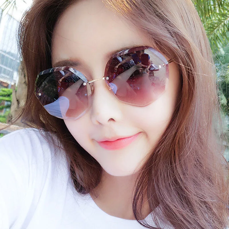 

Fashion Gradient Rimless Sunglasses High Quality Chic Eyewear Metal Small Sun Glasses Pink Purple Goggles UV400