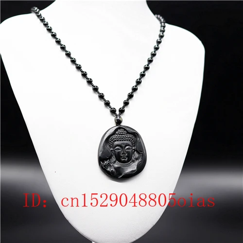 Натуральный черный зеленый китайский нефритовый Будда Кулон Бусы обсидиан