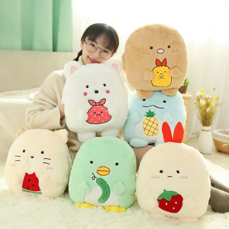 

Kawaii мягкие Мультяшные животные игра Аниме Кукла Sumikkogurashi Дракон Кот креветки плюшевая грелка для рук Подушка плюшевая игрушка подарок