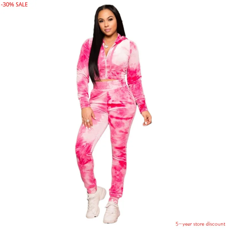 Женский спортивный костюм из двух предметов короткий топ на молнии с капюшоном и