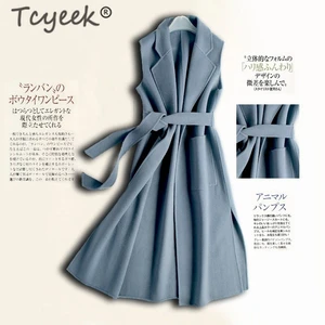 Tcyeek 2020 модный двухсторонний кашемировый женский жилет с длинным 100% Шерстяное пальто Женский вязаный жилет для женщин Colete Feminino FS-MJ01