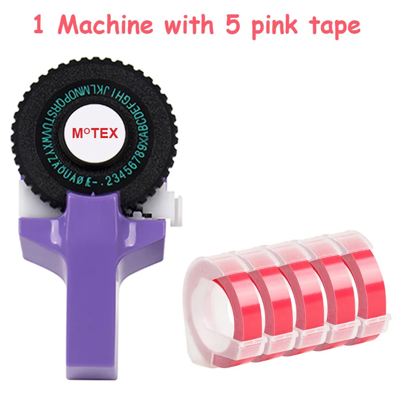 Фиолетовый цвет MoTex E101 принтер мини DIY Ручная Совместимость для dymo 3D тиснение ручная лента ручная машинка надпись машина - Цвет: machine with 5 pink