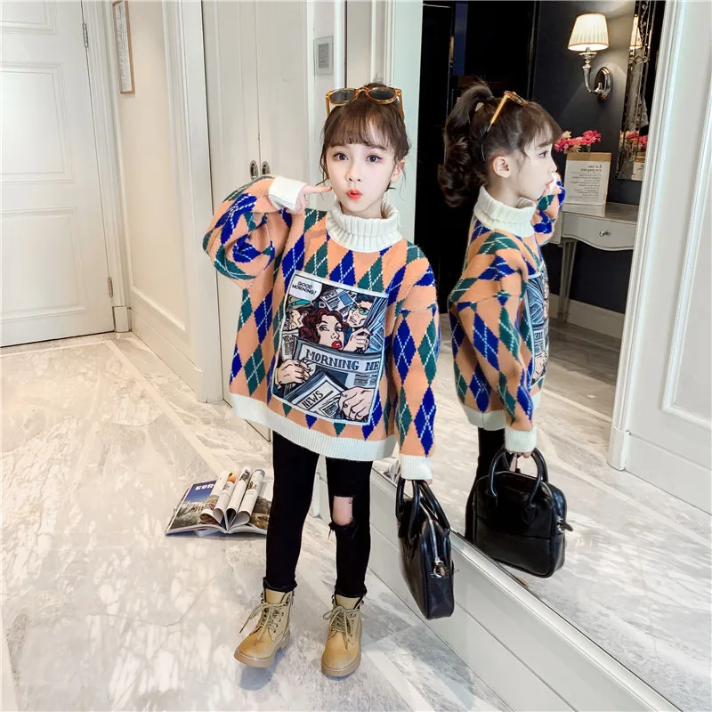

Girl Sweater Kids Baby Outwear Tops 2021 Casual Fleece Thicken Warm Winter Autumn Knitting Flexible Children Clothing