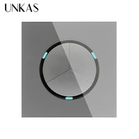 unkas new arrival crystal glass panel 3 gang 1 way gray random click on off wall light switch with led indicator