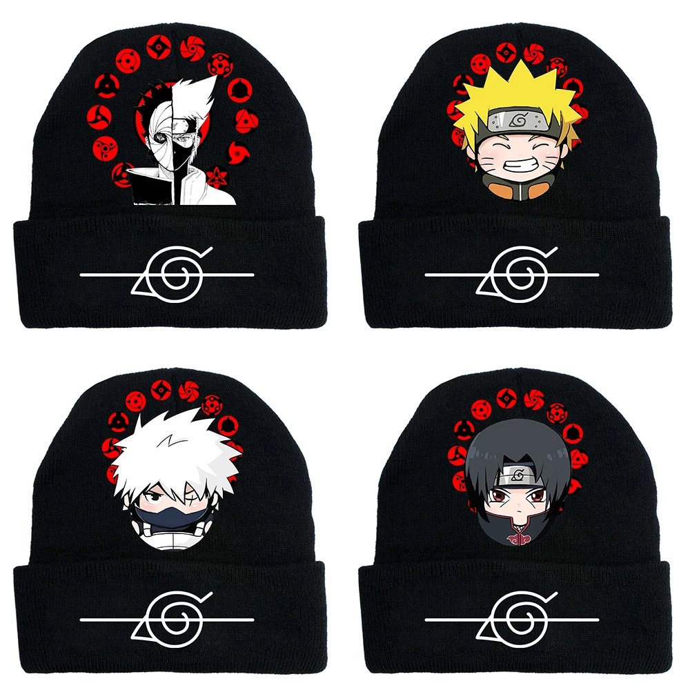

Anime Winter Hats Akatsuki Ninja Printed Knitted Hat Cosplay Skullies Beanies Warm Hip-Hop Ski Beanies Bonnet Caps