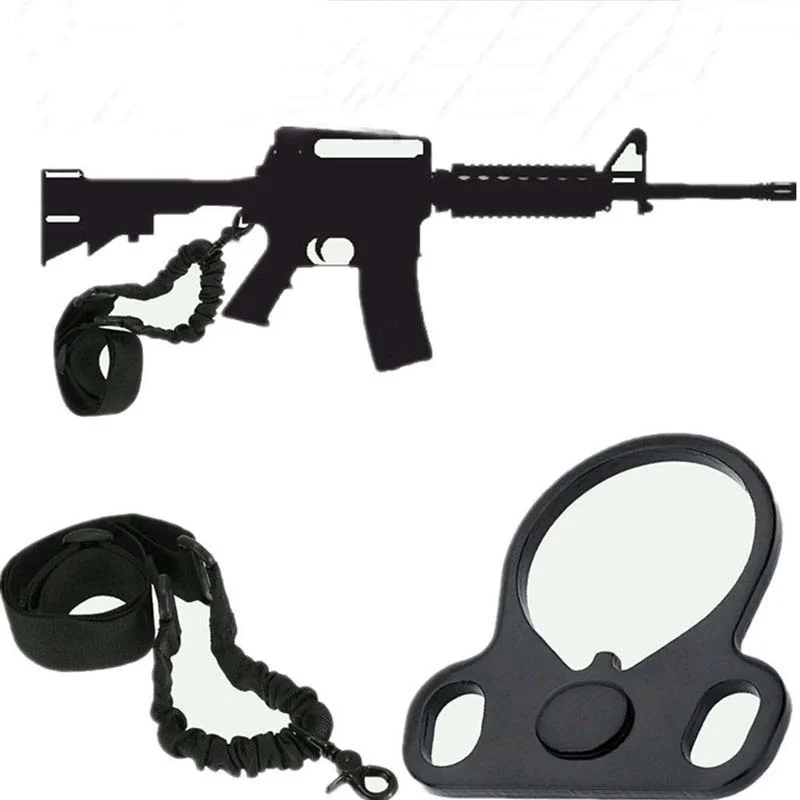 

New AR15 Tactical Single Point Sling Strap + Dual Plate Mount Bungee End Plate Mount Adapter Tactical Hunting Accessories