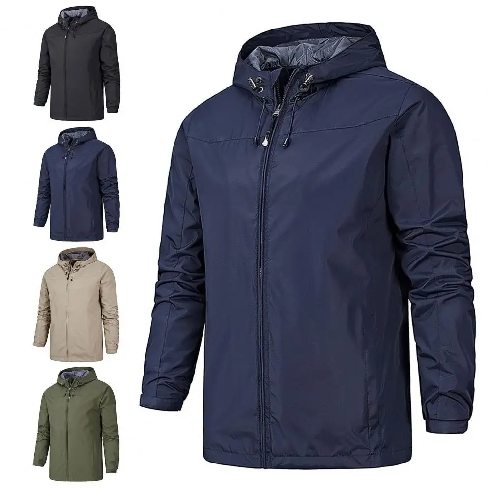 

Autumn Fashion Hooded Windproof Men Jacket Top Men Jacket Drawstring Outerwear