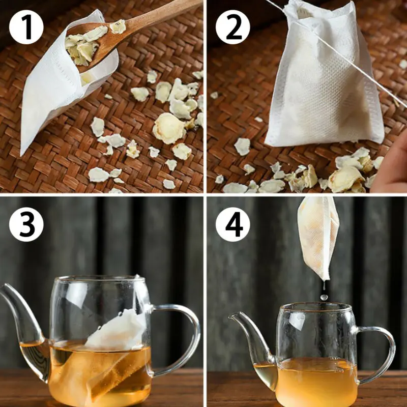 100 шт. одноразовые чайные фильтры пустые муслиновые пакетики на шнурке травяные