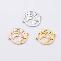 5pcs stainless steel the world map double hole disc charm connectors necklace bracelet charms pendants for diy jewelry making