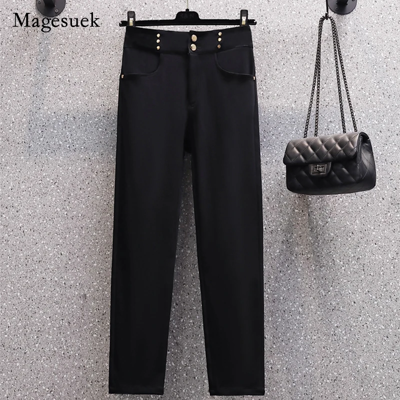 

Casual High Waist Pants Korean 2021 Autumn Winter New Female Pants Pencil Pants with Buttons Slim Elastic Fashion Trousers 16671