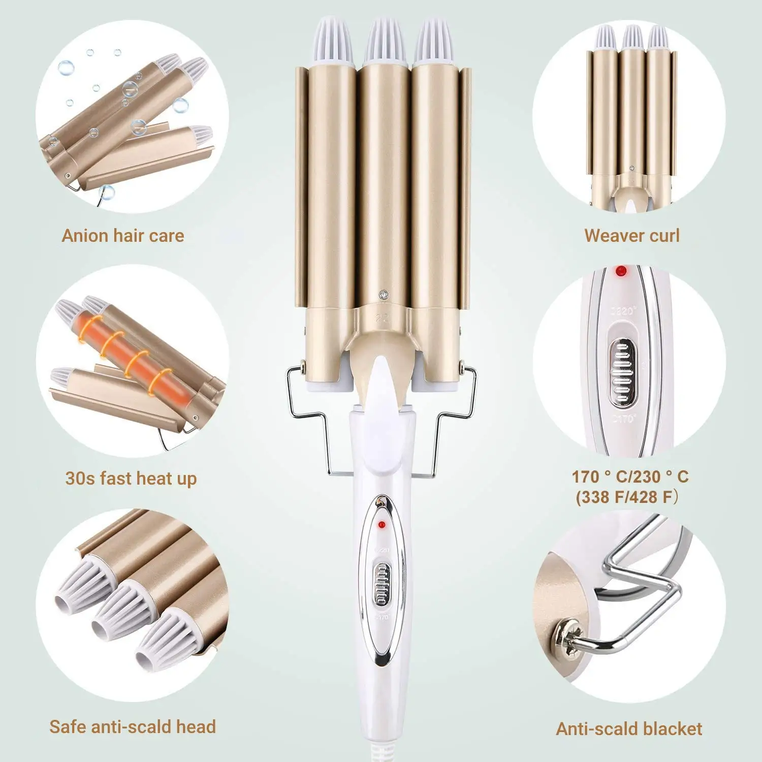 Электрические тройные щипцы для завивки волос с двойным напряжением инструменты