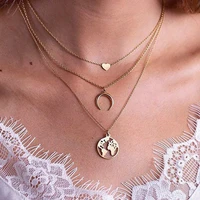 ywzixln 2020 boho multi layer heart moon pendant necklaces for women girls vintage necklace elegant choker fashion jewelry n032