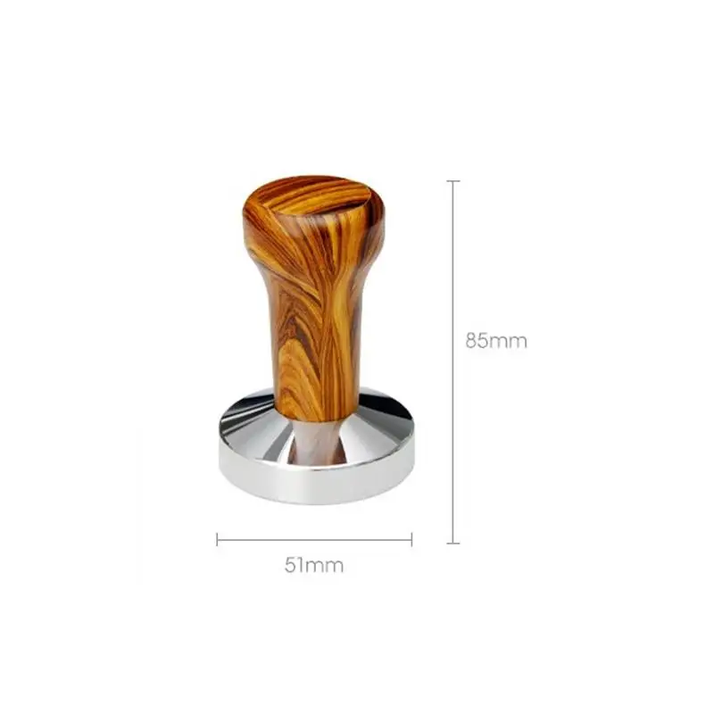

51/58mm Calibrated Pressure Wood Coffee Tamper Espresso Elastic Powder Compactor 304 Stainless Steel Coffee Powder Hammer