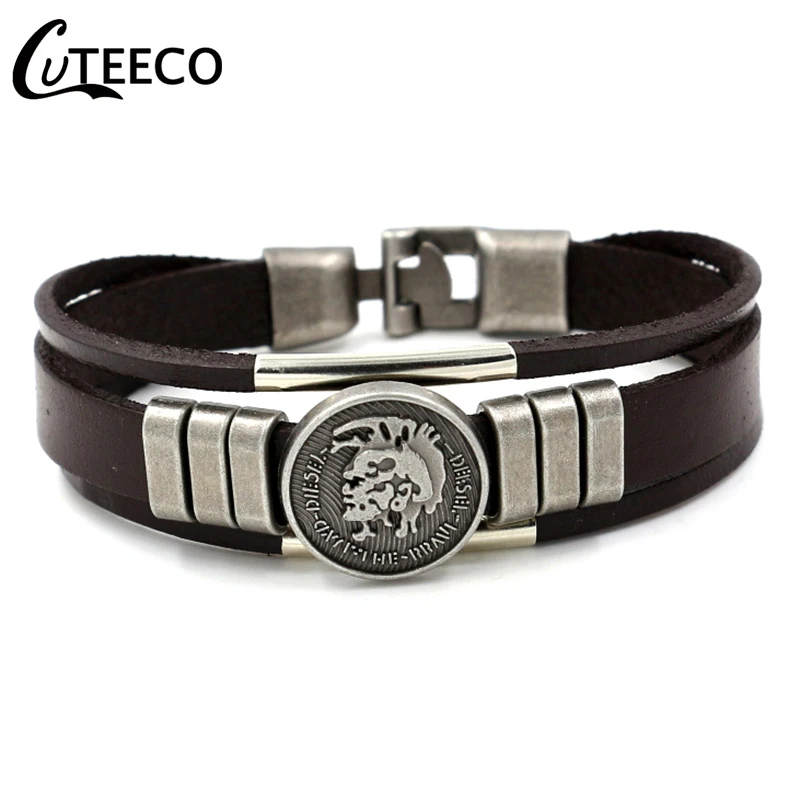 CUTEECO модный винтажный кожаный браслет для мужчин, мотоциклетный многослойный Плетеный браслет, Панк ювелирные изделия Pulseira Masculina - Окраска металла: AD0665-2