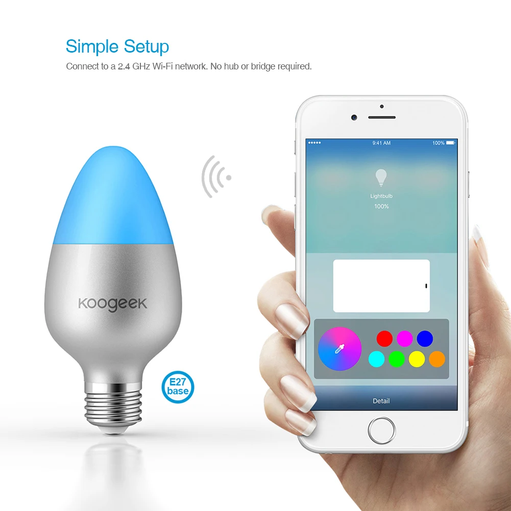 Смарт розетка Koogeek Wi Fi светильник лампочка E27 8 Вт Цвет светодиодные лампы с