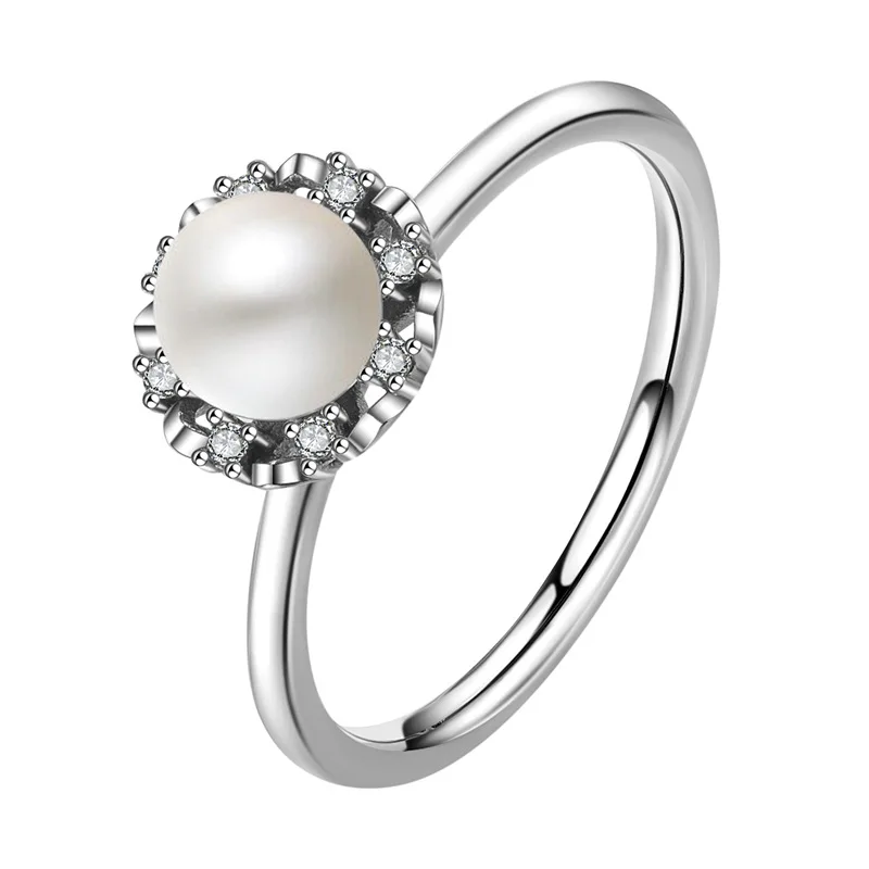 925 Серебряное кольцо с белым жемчугом и бриллиантами для женщин роскошное Anillos De