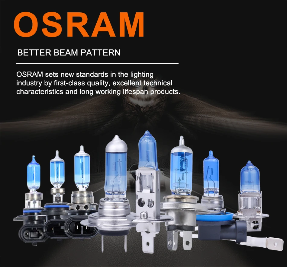 Галогенные лампы OSRAM H1 H3 H7 Светодиодный H4 дальний и ближний свет 5000K очень белый 12В комплект автомобильных фар H9 H11 противотуманнае фары HB3 HB4 9005 9006 9003