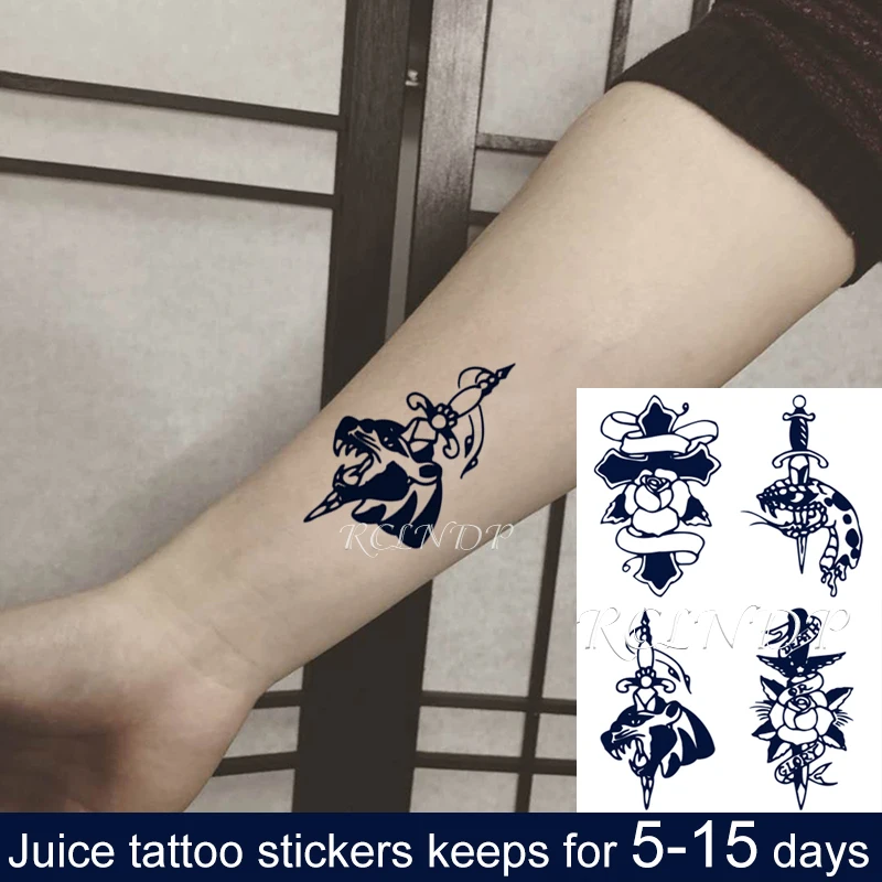 Водостойкая Временная тату-наклейка с чернилами для сока пистолет роза цветок