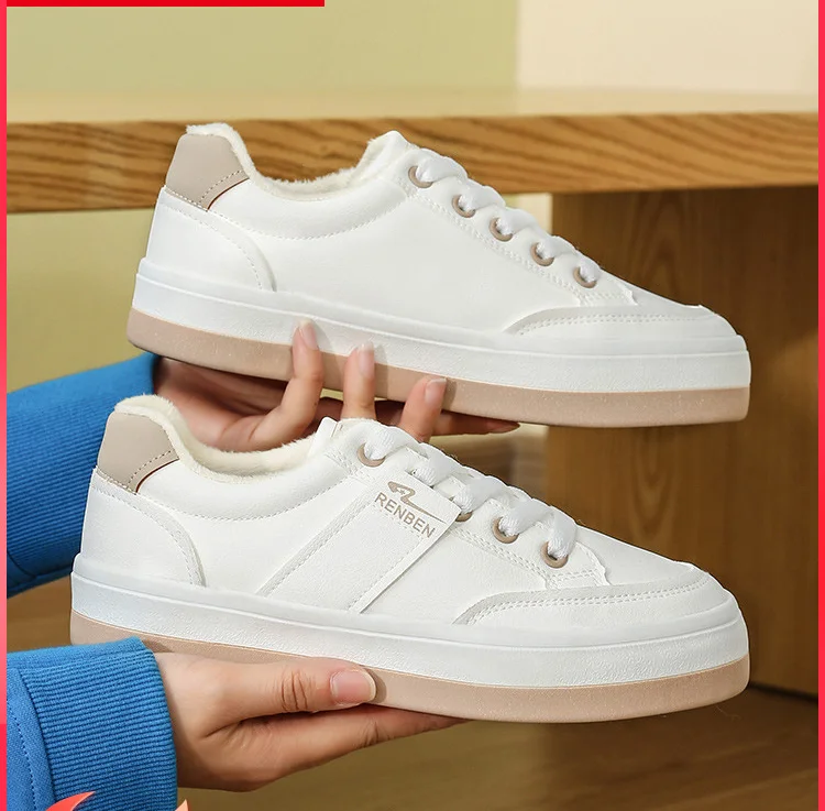 

2021 осень и зима новые спортивные белые ботинки плюс бархатные теплые ботинки, универсальные повседневные хлопковые ботинки, Ретро мода