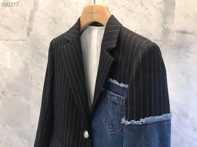 Женский блейзер в полоску повседневный жакет из джинсовой ткани осень 2020 |