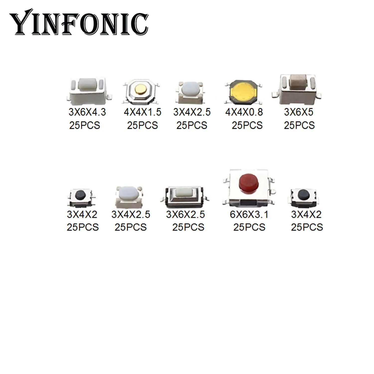 10 значений x25pcs SMD тактовый переключатель микропереключатель 2*4 3*6 4*4 6*6 комплект