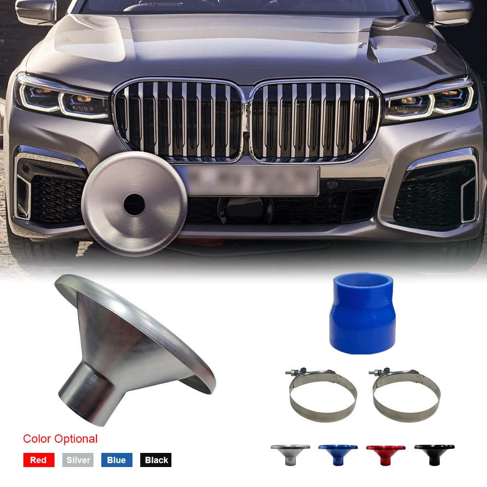 

2.5" Car Bellmouth Velocity Stack Adapter Air Intake Turbo Horn Silver Blue Red Black Tone Air Intake Turbo Horn with 2.5 Hose