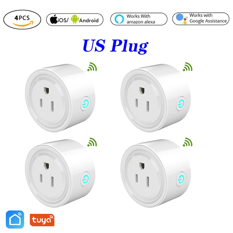 4 шт. Tuya Wifi умная розетка мини вилка US WiFi Пульт дистанционного управления с Alexa Google