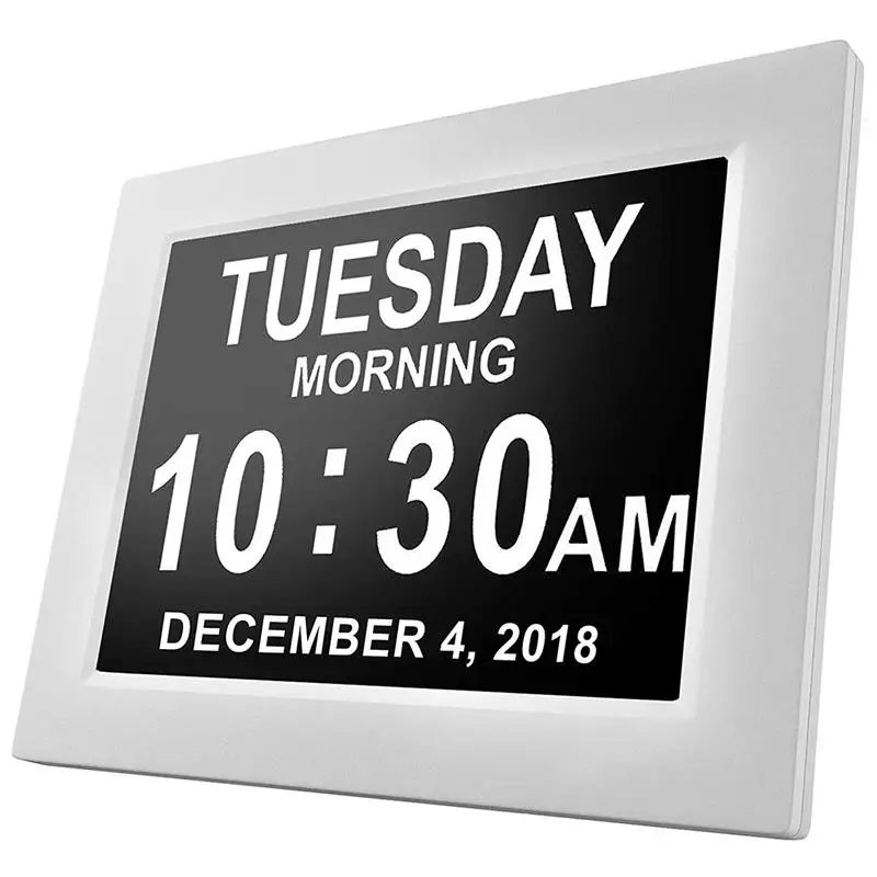

New 8 Inch LCD Digital Clock Calendar Date Day Time Clock Auto Dimming 8 Languages HD Display Reminder Alzheimer'S Date Day