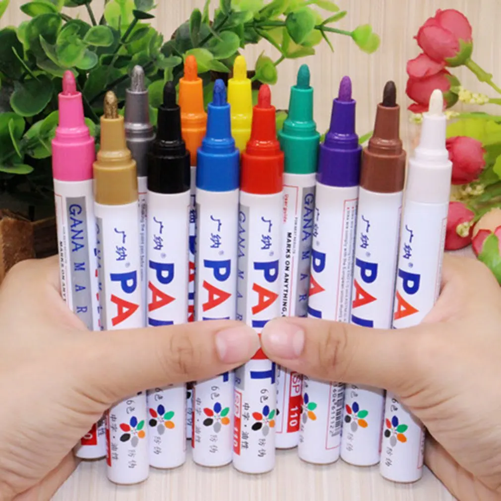 

12 colors set Waterproof Car Tyre Tire Tread Rubber Metal Permanent Paint Marker pen Graffti Oily Marker pen Stationery Supplies